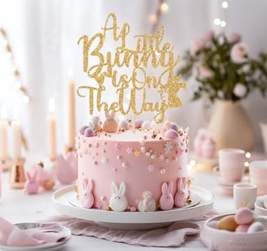 A Little Bunny is on the Way Cake Topper, Bunny Baby Shower Cake Decorations, Easter Themed Baby Shower Gender Reveal Party Decorations Gold Glitter - Image 4