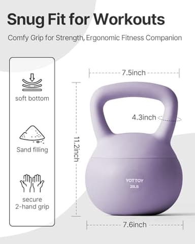 YOTTOY Soft Kettlebell,Kettlebell Anti-Slip Grip Weight for Home Workouts, Kettlebells Set Strength and Safety Guaranteed (Purple, 20 LB) - Image 8