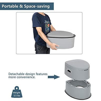 VINGLI Portable Toilet | Indoor Outdoor Commode w/Detachable Inner Bucket & Removable Paper Holder, Lightweight & Compact for Camping, Boat, Van, Emergency Use (Grey) - Image 2