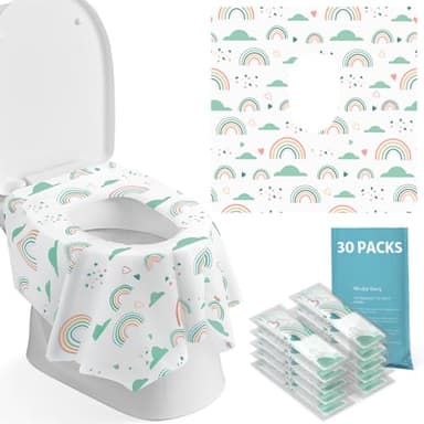 Blissful Diary 30 Pcs Toilet Seat Covers Disposable for Toddlers & Adults, Extra Large Waterproof, Portable Package for Travel, Kids Potty Training - Image 1