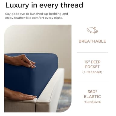 Threadmill Luxury 800 Thread Count King 100% Cotton Sheets - Folkstone Blue Sateen Weave Bed-Sheets, Better Than Egyptian Cotton, 4 Pc Solid Soft Bed Set, Fits 16" Deep Pocket - Image 5