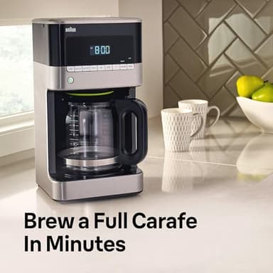 Braun BrewSense 12 Cup Drip Coffee Maker - Pause & Pour Mid Brew, Coffee Machine with 24-Hour Timer & Clock, Bold & Regular Strength, 1-4 Cup Functions, Self Clean, Auto Shutoff, Stainless Steel - Image 2