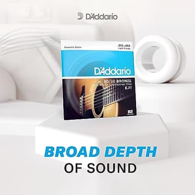 D'Addario Acoustic Guitar Strings, 80/20 Bronze, EJ11, Light Gauge 12-53, 6-String Set, Pack of 1 - Image 3