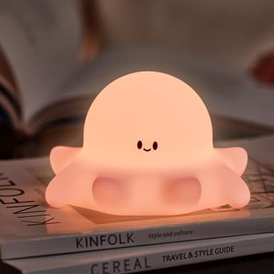 YR YRHH-PET Pink Octopus Night Light,LED Squishy Novelty Animal Cute Lamp, Food Grade Silicone Nightlight, 3 Level Dimmable, Light Up Octopus Decor for Room College Dorm, Boy Girl Gifts - Image 1