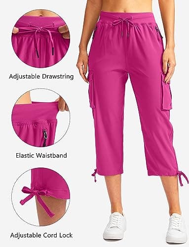 Soothfeel Women's Cargo Capris Pants with 6 Pockets Lightweight Quick Dry Travel Hiking Summer Pants for Women Casual (Rose, 3XL) - Image 3