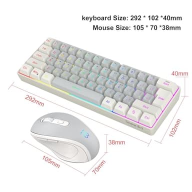 Snpurdiri 2.4G Wireless Gaming Keyboard and Mouse Combo, Include Mini 60% Mechanical Feel RGB Backlit Keyboard, Ergonomic Vertical Feel Small Wireless Mouse(White and Grey) - Image 6