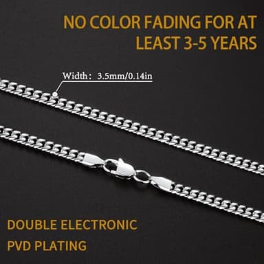 Jewlpire 3.5MM Silver Chain Necklace for Men, Stainless Steel Mens Necklace Cuban Link Chain for Men Sturdy & Comfortable Men's Chain Necklaces, 16 Inch - Image 3