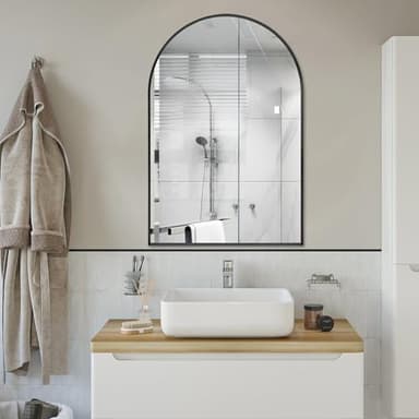 Minuover Arched Wall Mirror for Bathroom, 24"x36" Black Modern Metal Frame for Entryway Living Room Bedroom Wall Decor - Image 6