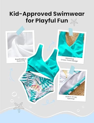 PATPAT Family Matching Swimsuits Cutout One Piece Spliced Monokinis Green Leaf Print Quick Dry Beach Wear Cute Bathing Suits for Toddler Girl 3-4 Years - Image 4