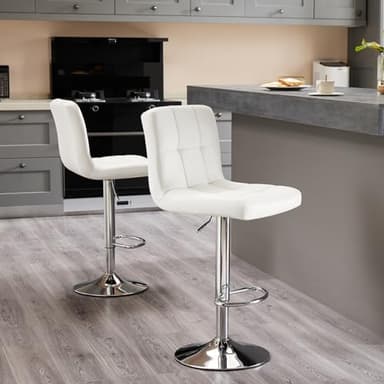 Sweetcrispy Bar Stools Set of 4, Armless PU Leather Adjustable Swivel Barstools, Hydraulic Kitchen Counter Height Thickened Seat Cushion Square Island Countertop Chairs with Back - Modern White - Image 6