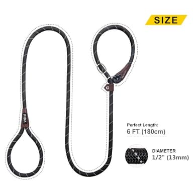 Fida Durable Slip Lead Dog Leash, 6 FT x 1/2" Heavy Duty Dog Loop Leashes, Comfortable Strong Rope Slip Leash for Large Medium Dogs, No Pull Pet Training Lead with Highly Reflective(1/2", Black) - Image 9