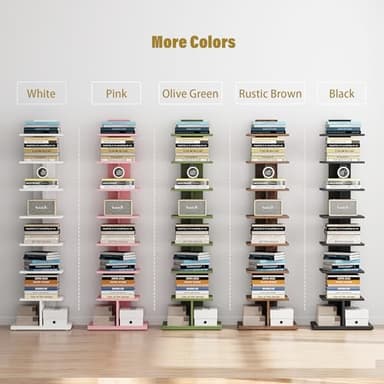 TUTOTAK Narrow Bookshelf, 8-Tier Bookcase, Spine Book Shelf for Small Space, Corner Standing Shelf for Living Room, Office, Study, Entryway, White BS06BW008 - Image 5
