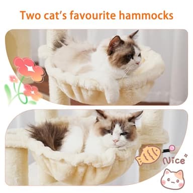 Heybly Cat Tree, 39.4 Inches Tower Condo with Scratching Post, Cat Tower for Indoor Cats, Fully Wrapped Sisal Pole, Soft Platform, 2 Baskets and Dangling Toy, Beige HCT006SM - Image 4