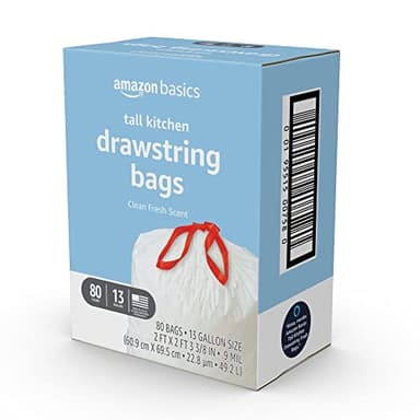 Amazon Basics Tall Kitchen Drawstring Trash Bags, Clean Fresh Scent, 13 Gallon, 80 Count (Previously Solimo) - Image 4