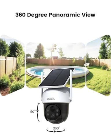 AOSU Solar Camera Security Outdoor - 100% Wire-Free Security Cameras Wireless Outdoor for Home Surveillance with Fixed Solar Panel, 360° Panoramic View, Human Auto Tracking, 2K Color Night Vision - Image 3