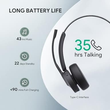 Yealink BH70 with Stand Wireless Bluetooth Headset with Microphone for Work, up to 35h Talking Battery Life, 3 Noise Cancellation Mics, Teams Certified, ≤90min Fast Charging, NO Power Adapter Needed - Image 3