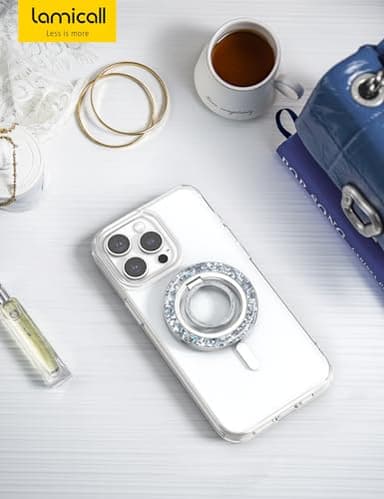 Lamicall Magnetic Phone Ring for MagSafe Grip - 2025 [Super Magnet] Stylish Ring Holder Stand with [Upgrade Gear Hinge], Mag Safe Accessories for iPhone 17 16 15 14 Pro Max Plus Air, Glitter Silver - Image 7