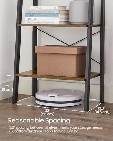 VASAGLE Ladder Shelf, 4-Tier Bookshelf, Storage Rack, Bookcase with Steel Frame, for Living Room, Home Office, Kitchen, Bedroom, Industrial Style, Rustic Brown and Ink Black ULLS44X - Image 7