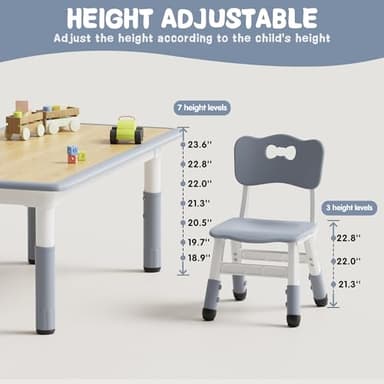 Brelley Kids Table and 4 Chairs Set, Height Adjustable Toddler Desk and Chair Set, Graffiti Desktop, Non-Slip Legs, Max 300lbs, Children Multi-Activity Table for Ages 2-8 - Image 3