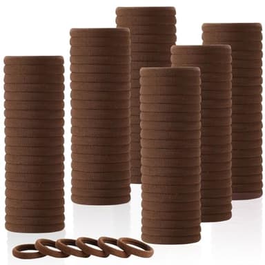 LuSeren 120 Pcs No Damage Hair Ties for Thick Hair, Large Soft Seamless Nylon Hair Elastics for Women, Ponytail Holders, Hair Accessories – brown - Image 1