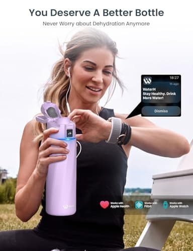WaterH Boost Smart Water Bottle with Reminder to Drink Water, 24oz BPA-Free Stainless Steel Vacuum Insulated Water Bottle, Wide Mouth Water Tracker Bottle with APP, Ideal for Gift - Image 2
