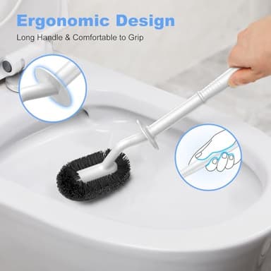 HAMITOR Toilet Bowl Brush Holder Set: Curved Design with Holder for Deep Cleaning Under Rim - Compact Hidden Scrubber for Small Space - Modern RV Bathroom Accessories - White - Image 5