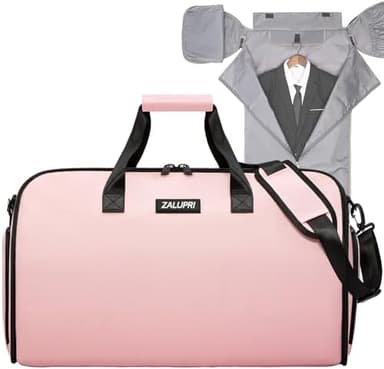 Convertible Garment Duffel Bag with Shoe Compartment,ZALUPRI Carry on Garment Bag for Men Women 2 in 1 Hanging Suitcase Suit Weekend Travel Bag, Pink - Image 2