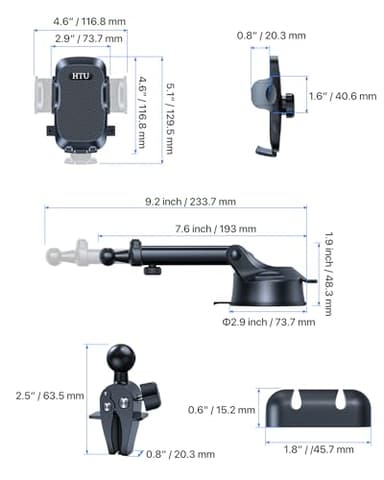 HTU [True Military-Grade] 2025 Upgraded Car Phone Holder 【Safety Certs & No Smell】 Cell Phone Holder for Car Mount for Dashboard Windshield Air Vent Long Arm Thick Case,Black - Image 9