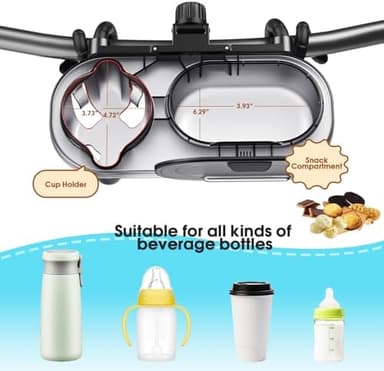 Universal Stroller Snack Tray: Cup Holder Tray with Silicone Flexible Arms Grip Stroller Tray with Dust Cover - Stroller Tray Attachment with Cups Holder for Baby & Toddler Stroller Accessories - Image 3