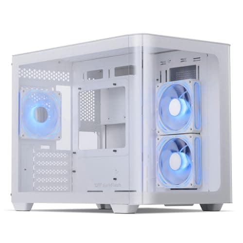darkFlash Micro-ATX Gaming PC Case, MATX PC Case with 3 x 120mm ARGB Fans, Panoramic View Dual Tempered Curve Glass Computer Case, USB 3.0 Port, Supports Dual 360mm AIO, White(DPW90M) - Image 1
