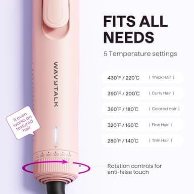 Wavytalk Airflow Styler Curling Iron, Cool Curl, 360° Cool Air Lock in Style for Lasting Curls, Reduces Damage, 2 in 1Hair Straightener and Curler, 1.25 Inch, Anti-Scald for Short Long Hair, Pink - Image 6