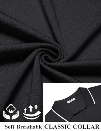 COOFANDY Mens Polo Shirts Short Sleeve Casual Knit Polo Shirt Vintage Golf T Shirts Old Money Tops Black - Image 6