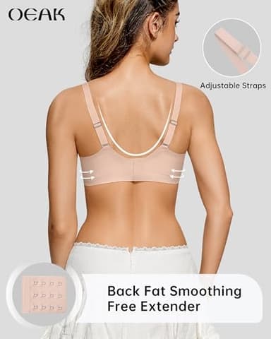 OEAK Womens Wireless Bras Scalloped Push Up Bralettes No Underwire Supportive Tshirt Bra Seamless Comfortable Everyday Bras L Nude - Image 3