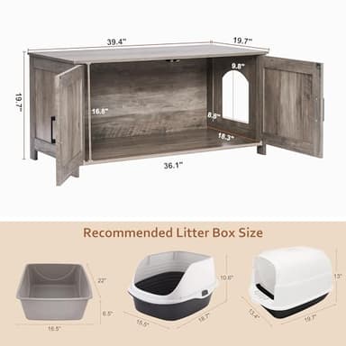 Homhedy 39.4" L Cat Litter Box Enclosure, Pet House with Barn Door, Wooden Cat Washroom Furniture, Fit Most of Litter Box, Greige - Image 4