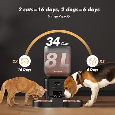 Nityers Automatic Cat Feeder for 2 Cats - 8L/34 Cups Large Capacity Auto Cat Food Dispenser with LCD Screen, 2 Food Trays, Timed Feeder, Up to 50 Portions 6 Meals Per Day, Keep Fresh - Image 2