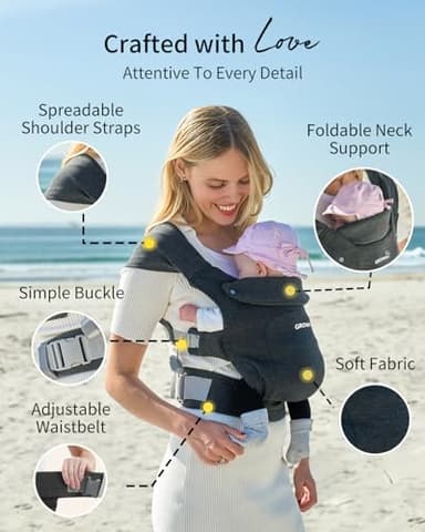 GROWNSY Baby Carrier Newborn to Toddler, Cozy Baby Wraps Carrier, Ergonomic Baby Carrier with Head Support, Deep Grey - Image 4