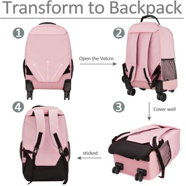 MATEIN Rolling Backpack for Women, 18 inch Roller Laptop Bag with 4 Wheels for Adult, Sturdy Wheeled Backpack Carry on Luggage, Extra Large Travel Bag Suitcase Back Pack for Work College Trips, Pink - Image 5