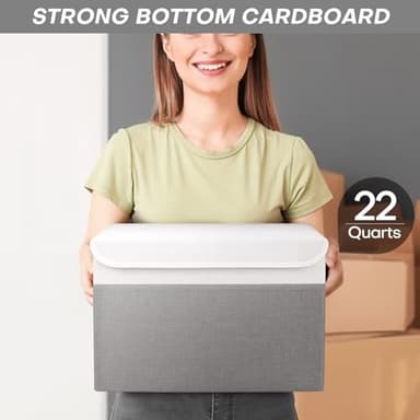 Bagnizer Large 22 Quart Linen Fabric Foldable Storage Bin Cube Organizer Basket with Flip-Top Lid & Handles, Clothes Blanket Box for Home, Office, Closet, Gray & White, 4 Pack 14.6 x 9.5 x 9.5” - Image 5
