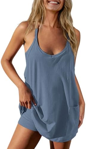 TARSE Athletic Dress for Women Casual Sleeveless Spaghetti Strap Sundress Workout Short Tennis Dress with Pockets(LightGrayBlue,XL) - Image 1