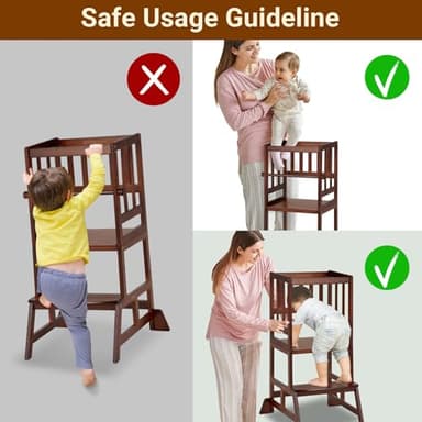 COSYLAND Toddler Standing Tower - Adjustable Height Toddler Kitchen Stool Helper - Kids Kitchen Step Stool for Learning with Removable Safety Railing Brown - Image 6