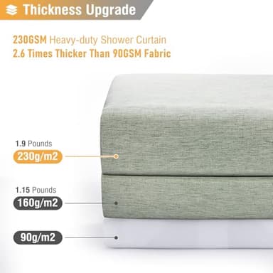 BTTN 84 Inch Wide Shower Curtain - W84xH72 Linen Textured Heavy Duty Fabric Shower Curtain Set with 14 Plastic Hooks, Large Hotel Simple Waterproof Polyester Bath Curtains for Bathroom - Sage Green - Image 5