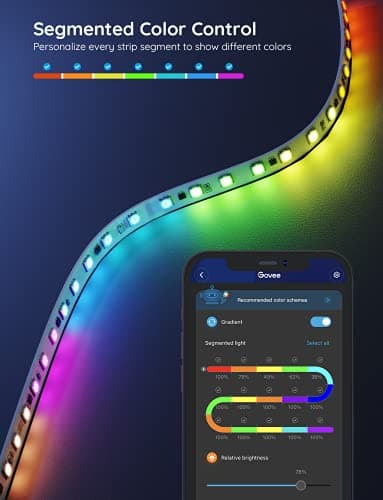 Govee 65.6ft RGBIC LED Strip Lights, Color Changing LED Strips, App Control via Bluetooth, Smart Segmented Control, Multiple Scenes, Enhanced Music Sync LED Lights for Bedroom, Home Decor (2 X 32.8ft) - Image 4