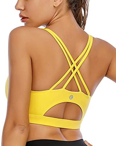 RUNNING GIRL Sports Bras for Women,Strappy Back Supportive Sports Bra Padded Workout Bras Medium Support(WX2354 Yellow,S) - Image 1