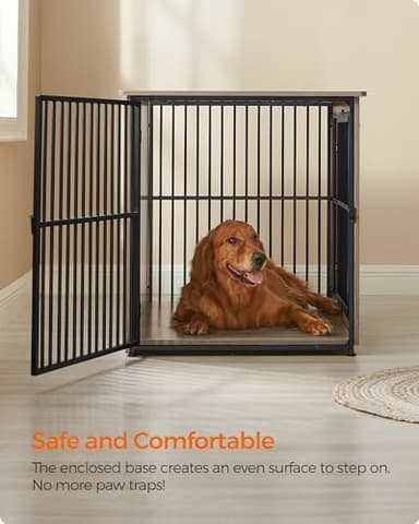 Feandrea 43.3" Dog Crate Furniture, Heavy-Duty Dog Cage Side End Table, XL Pet Wood Kennel for Large and Medium Dogs up to 80 lb with Enclosed Base, Double-Door Pet House, Greige - Image 5