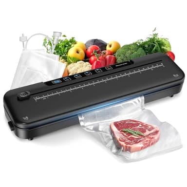 75kpa Vacuum Sealer Machine - 6-in-1 Compact Food Sealer with Digital Countdown Timer, External Sliding Blade for Freshness Storage, Black - Image 1