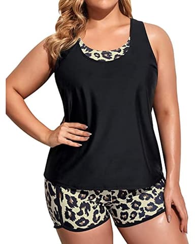 Holipick Women Leopard Plus Size 3 Piece Tankini Swimsuits Athletic Bathing Suits with Boy Shorts Tank Top with Sports Bra 18W - Image 2