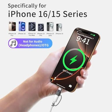 Thousover 4 Pack Lightning to USB C Adapter for iPhone 15/16 Pro/16 Pro Max/Plus,Samsung S24,iPad Air,Nintendo Switch,Fast Charging&Data Transfer Lightning Crystal - Image 5