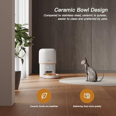 Automatic Cat Feeder - 2L Cat Food Dispenser, Timed Auto Pet Feeder with 180-day Battery Life, 1-6 Meals Per Day, 1-16 Portion, Ceramic Bowl, Desiccant Bag Keeps Dry Food Fresh, Also for Small Dogs - Image 4