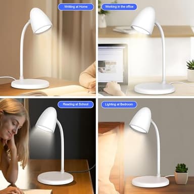 Desk Lamp for Home Office,3 Light Colors,Flexible Gooseneck Table Lamp,Dimmable Reading Light for Bedside Small Desk Lamp for College Dorm Room,Bedroom Desk Light White - Image 4