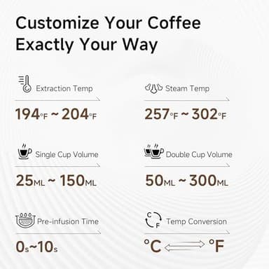 HIBREW H10A - 58mm Espresso Machine, Stainless Steel Body with Milk Frother, Customizable Settings, Smart Display + 20 Bar Pressure Gauge - Image 4